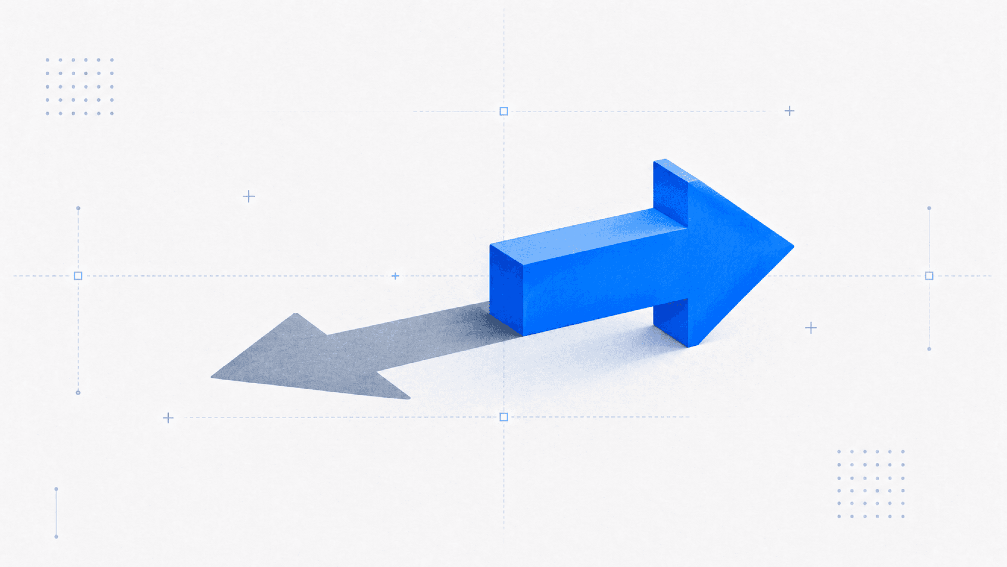 A blue arrow pointing right casts an arrow-shaped shadow pointing left.