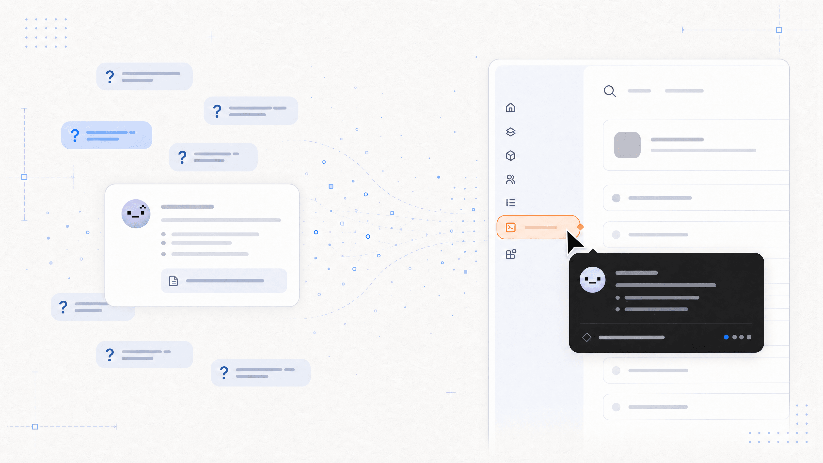 An AI assistant's unanswered questions resolve into a helpful in-product guided walkthrough