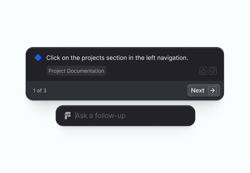 Frigade assistant card guiding a user through a product tour