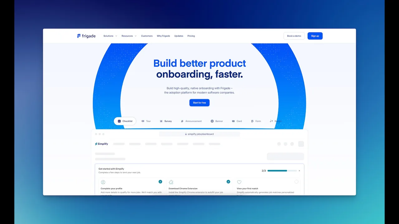 Branching onboarding form configured in Frigade